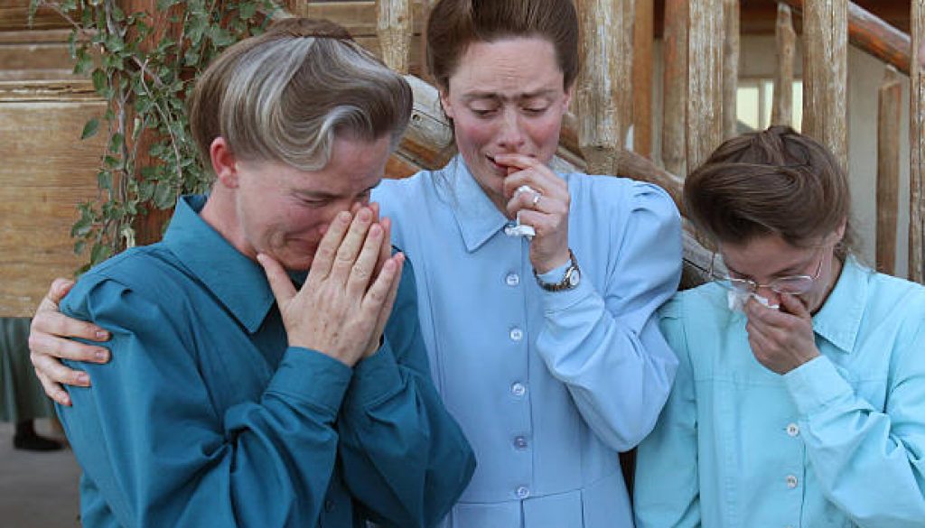 Crying women from the FLDS community