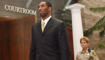 Los Angeles Lakers basketball player Kobe Bryant leaves the courtroom at the Eagle County Justice Center April 27, 2004 in Eagle, Colorado.