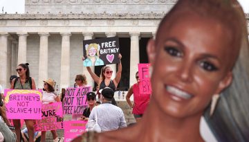 Supporters of pop star Britney Spears participate in a #FreeBritney rally at the Lincoln memorial on July 14, 2021 in Washington, DC.