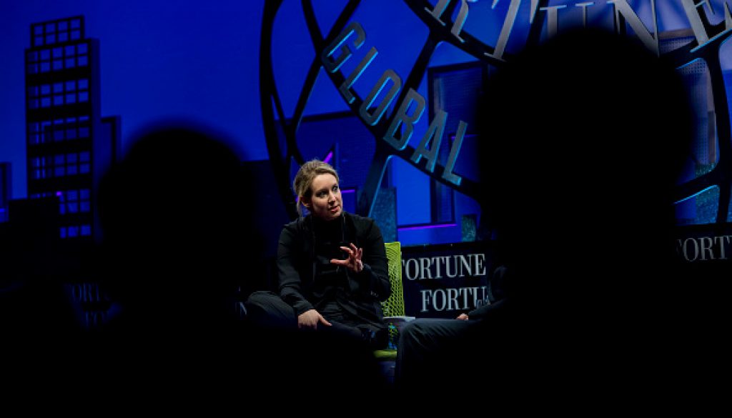 Billionaire Elizabeth Holmes, founder and chief executive officer of Theranos Inc., speaks during the 2015 Fortune Global Forum in San Francisco, California, U.S., on Monday, Nov. 2, 2015. The forum gathers Global 500 CEO's and innovators, builders, and technologists from some of the most dynamic, emerging companies all over the world to facilitate relationship building at the highest levels. Photographer: David Paul Morris/Bloomberg via Getty Images