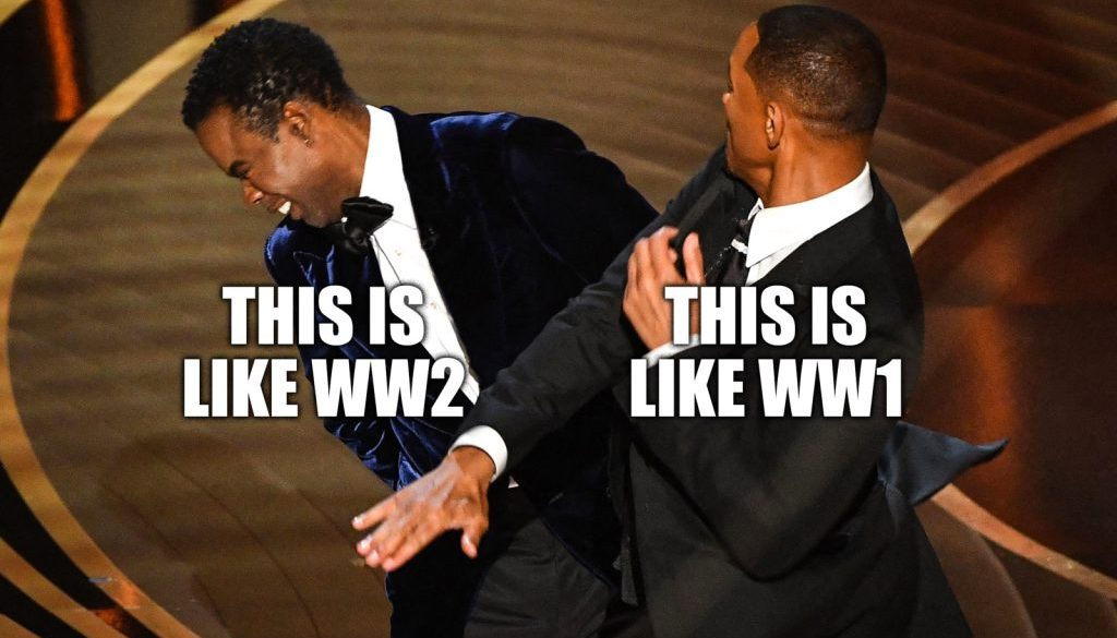 Chris Rock gets slapped by Will Smith as an analogy for comparing WW2 and WW1