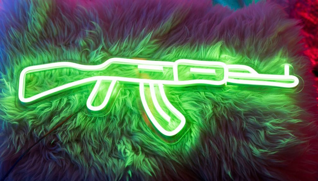 a rifle image in neon colors