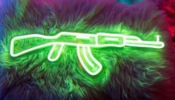 a rifle image in neon colors