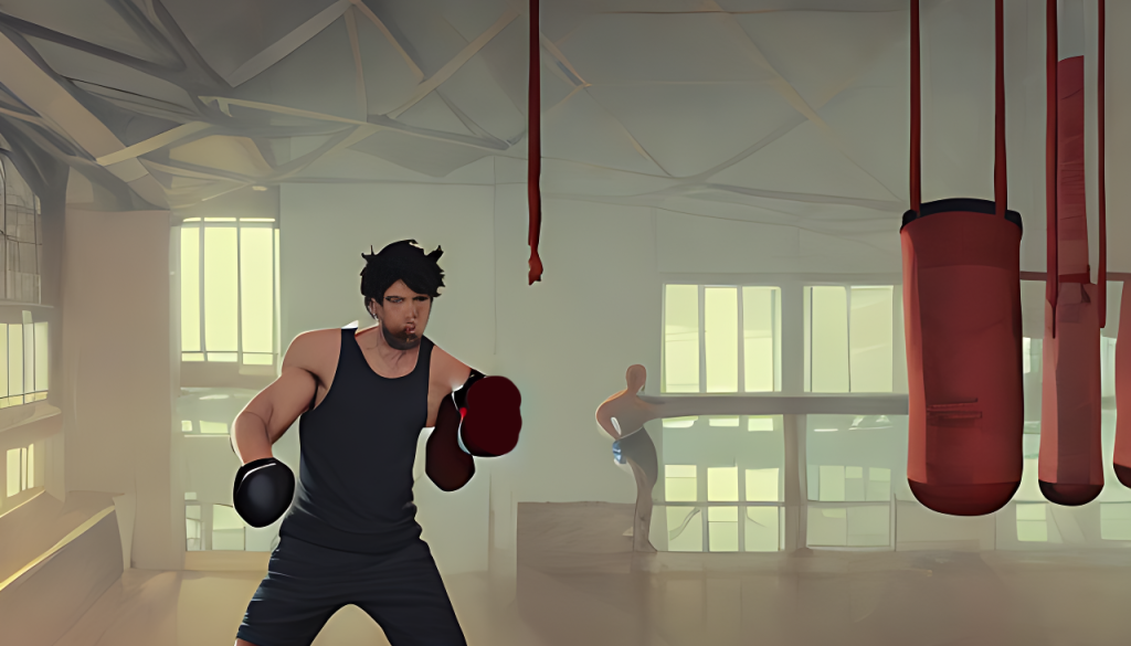 man exercising in a boxing gym