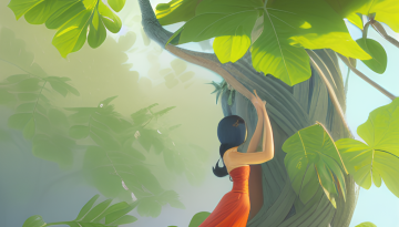 a woman under a papaya tree