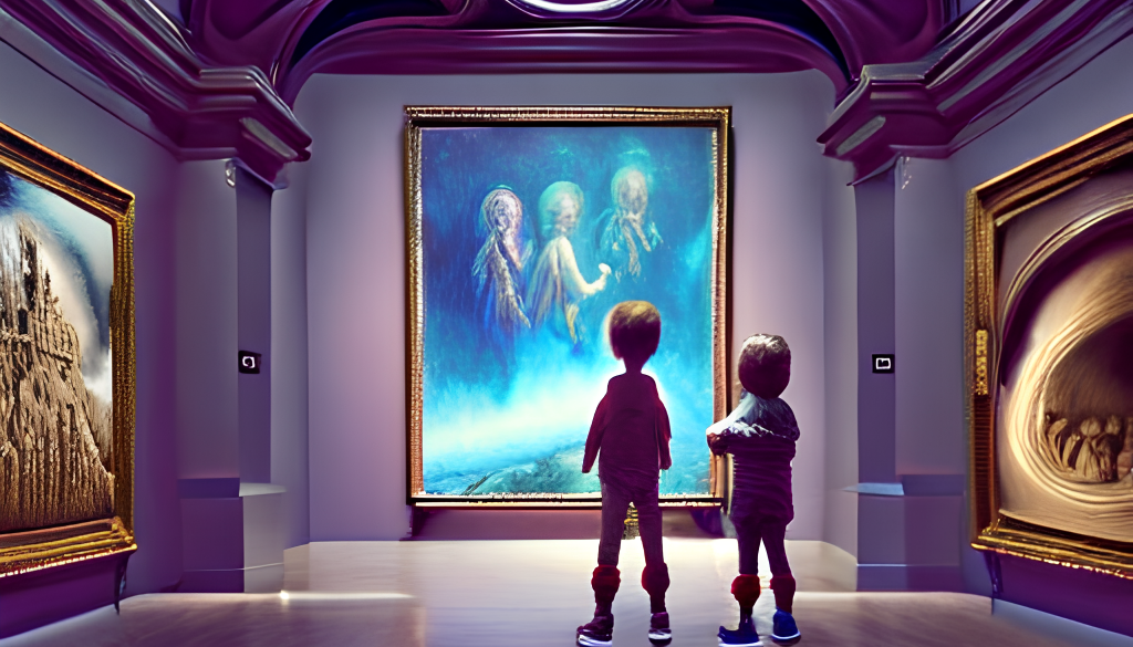 Children in a museum looking at the greatest work of art ever created
