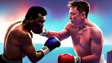 Muhammad Ali in a boxing match against Elon Musk