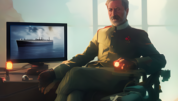 Kaiser Wilhelm watching the Titanic sink on television