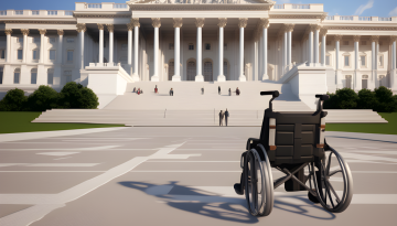 an empty wheelchair in front of the US Capitol building