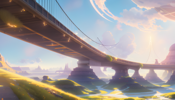 a bridge over a fantasy landscape
