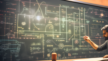 man writing a large mathematical equation on a chalkboard