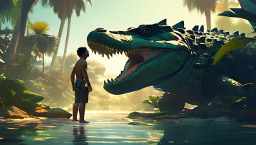 Florida man facing a gigantic alligator